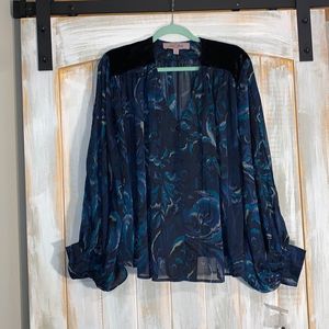 Nicole Richie Collection Wavy Blue Poncho Blouse